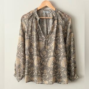 VINCE 100% Silk Floral Baroque Blouse – Size S